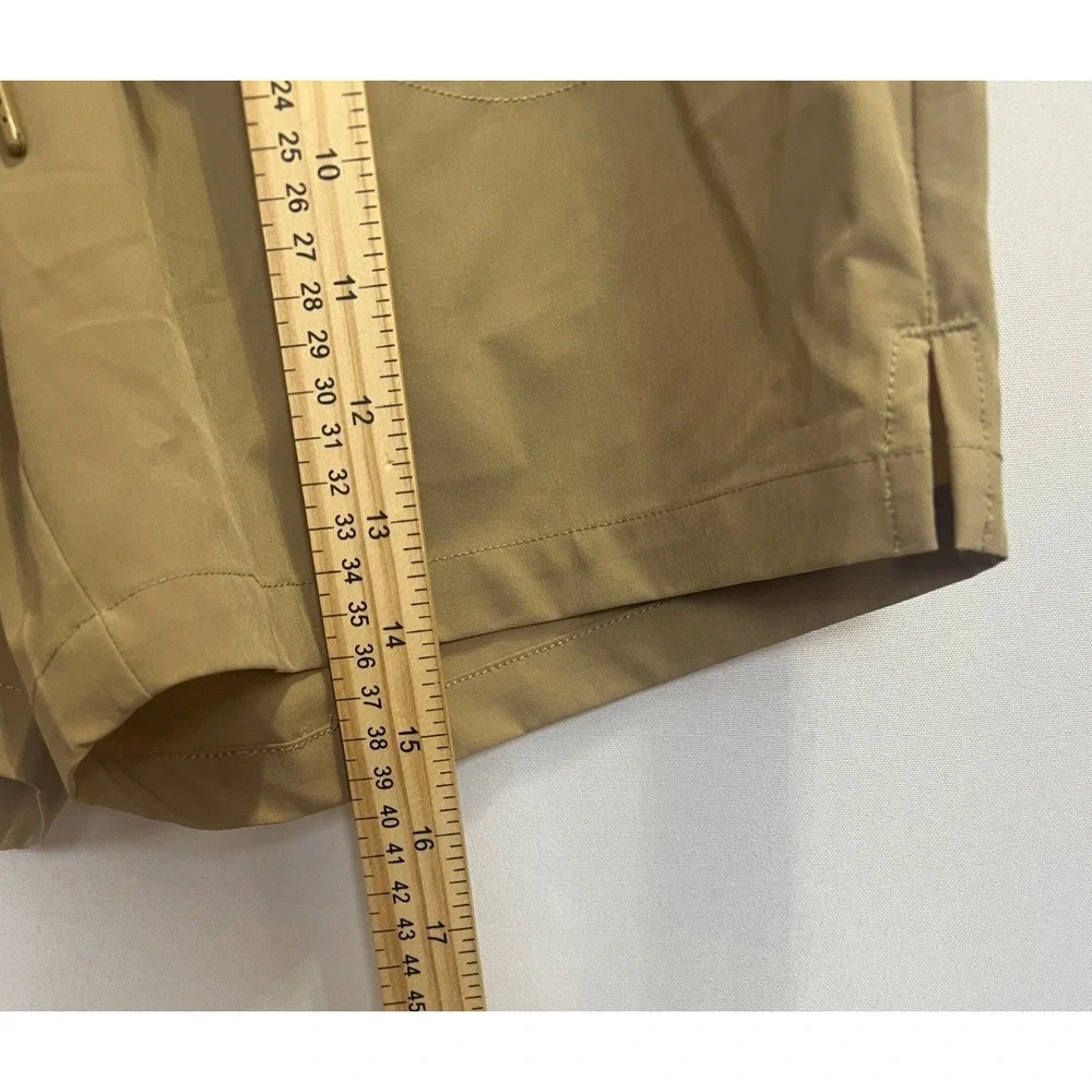 Tan Athletic Hiking Shorts Women Small Elastic Waist Zipper Pockets Khaki
